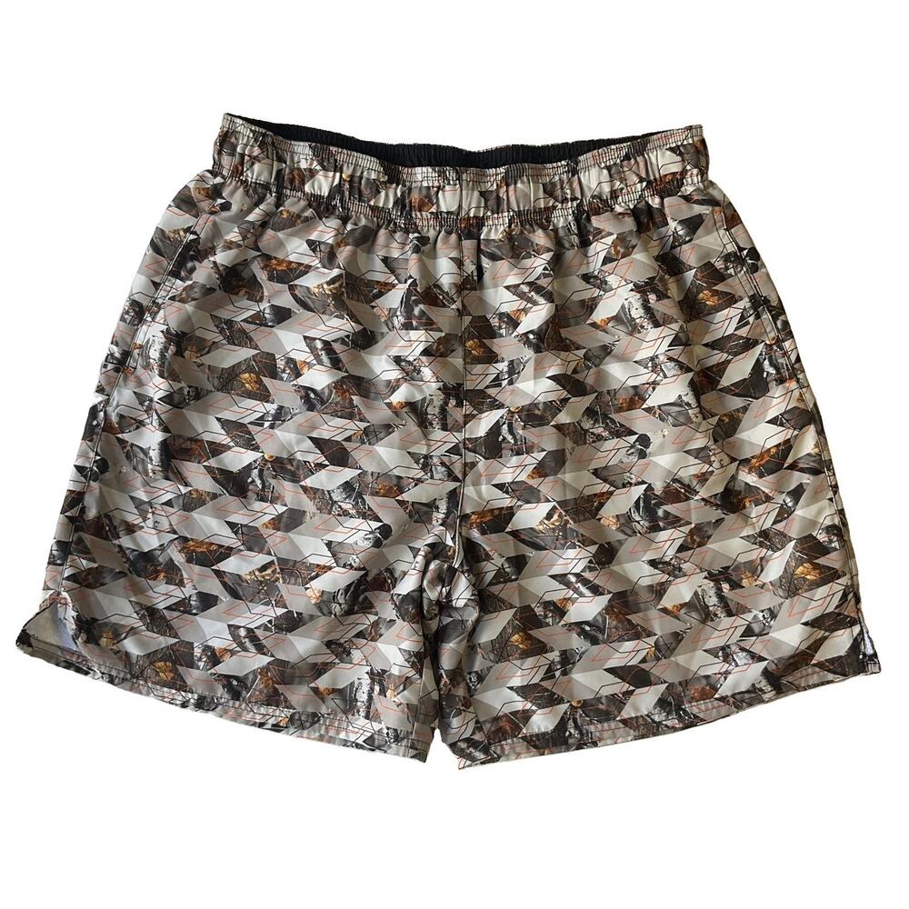 Legendary Whitetails Men Swimwear L Gray Swim Trunks Geometric 7" Inseam Lined